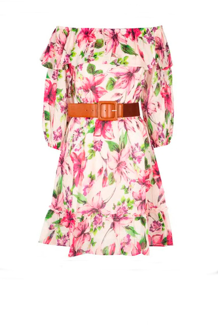 Платье с цветочным принтом и воланами|Основной цвет:Розовый|Артикул:WA1131T5976 | Фото 1