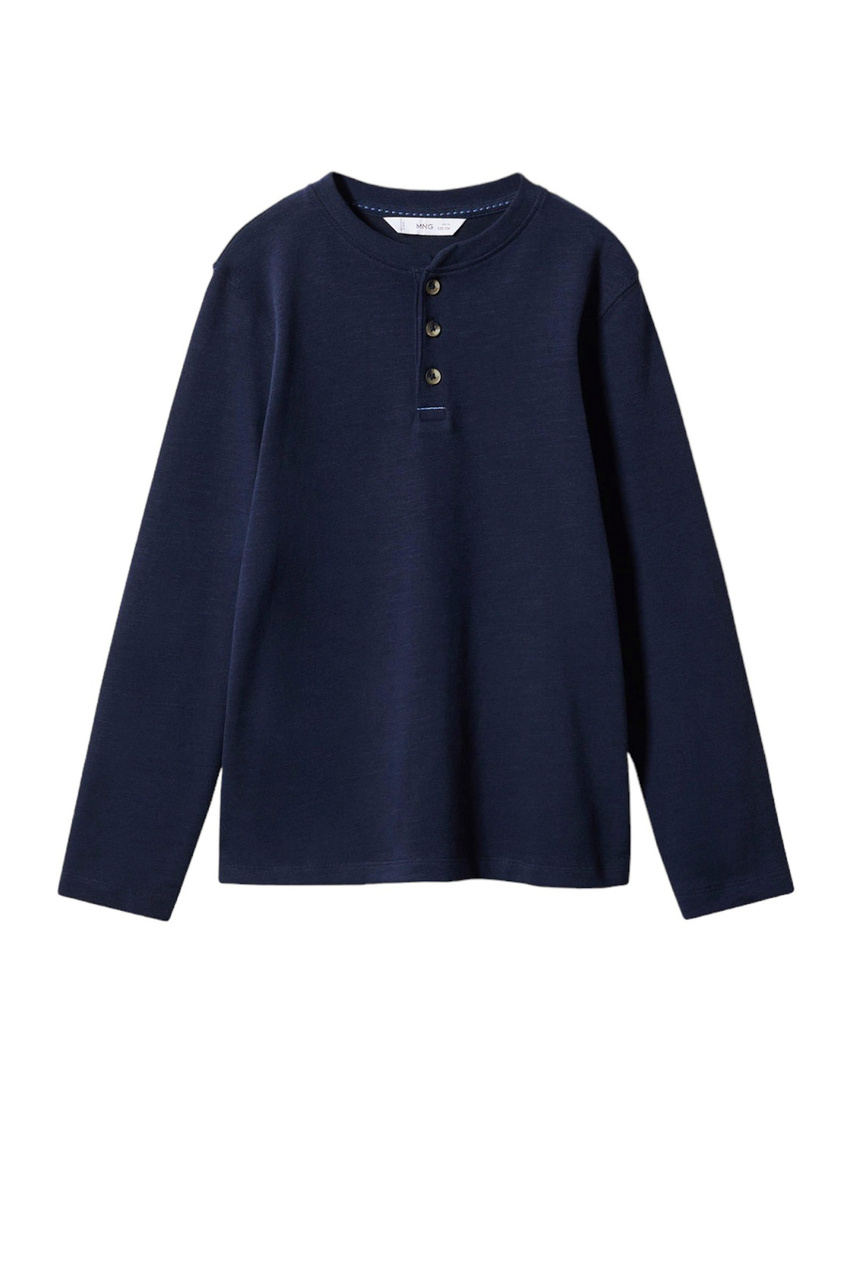 Лонгслив HENLEY из натурального хлопка|Основной цвет:Синий|Артикул:57033261 | Фото 1