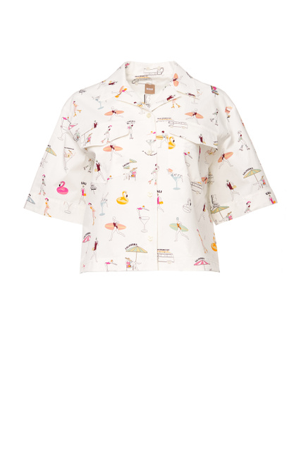 Рубашка из натурального хлопка с принтом|Основной цвет:Кремовый|Артикул:50473949 | Фото 1