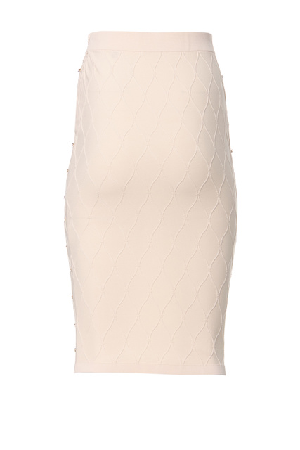 Трикотажная юбка-карандаш с ромбовидным узором|Основной цвет:Кремовый|Артикул:GK46B21E2 | Фото 2
