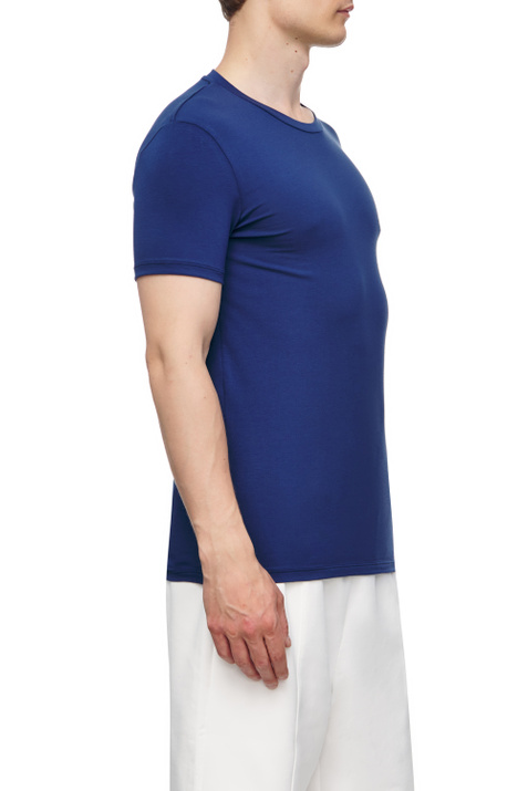 Zegna Однотонная футболка из эластичного хлопка (Синий цвет), артикул N3M201400 | Фото 3