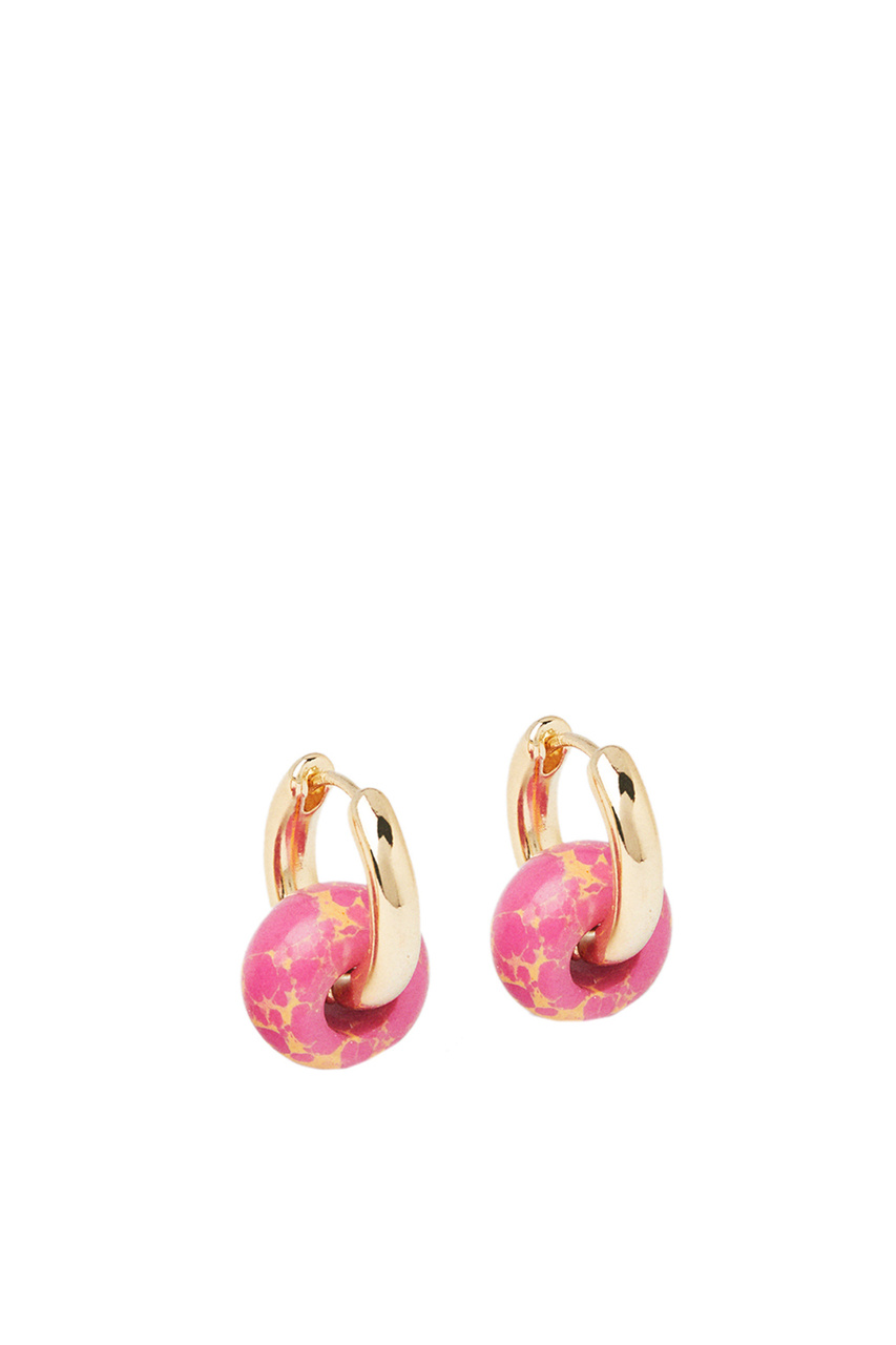 Серьги-кольца с камнями|Основной цвет:Розовый|Артикул:218485 | Фото 1