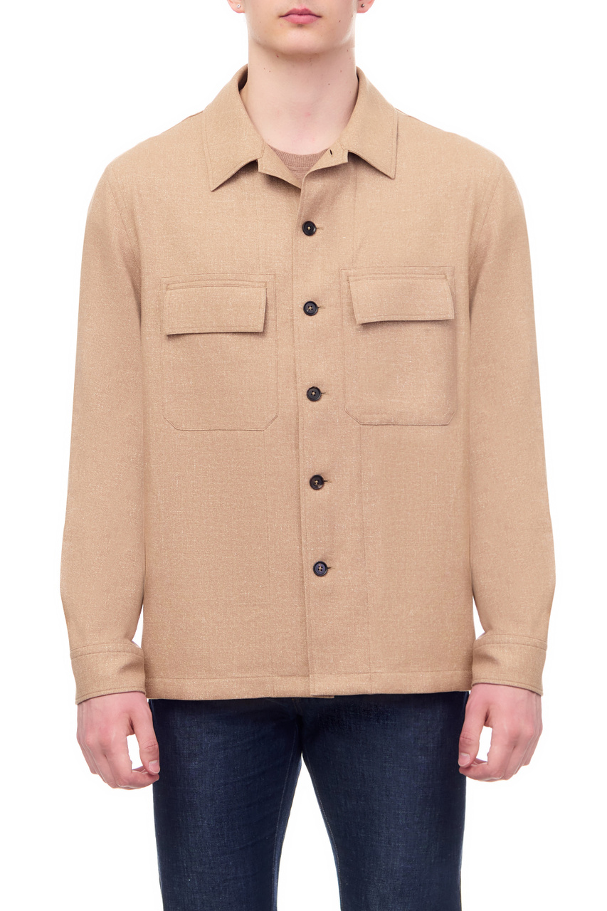Куртка-рубашка из кашемира и льна|Основной цвет:Бежевый|Артикул:UBV31A5-SOT6-2G | Фото 1