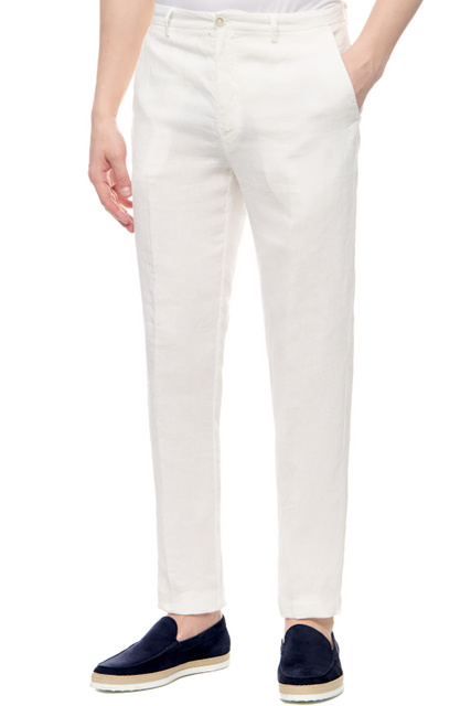 Однотонные льняные брюки|Основной цвет:Белый|Артикул:V0M24110000253000 | Фото 1