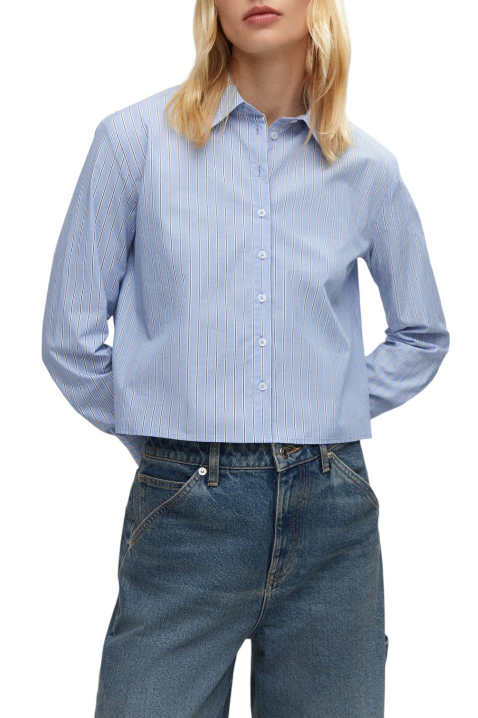 Женский Mango Рубашка POPR-H из натурального хлопка в полоску (цвет ), артикул 57000159 | Фото 3