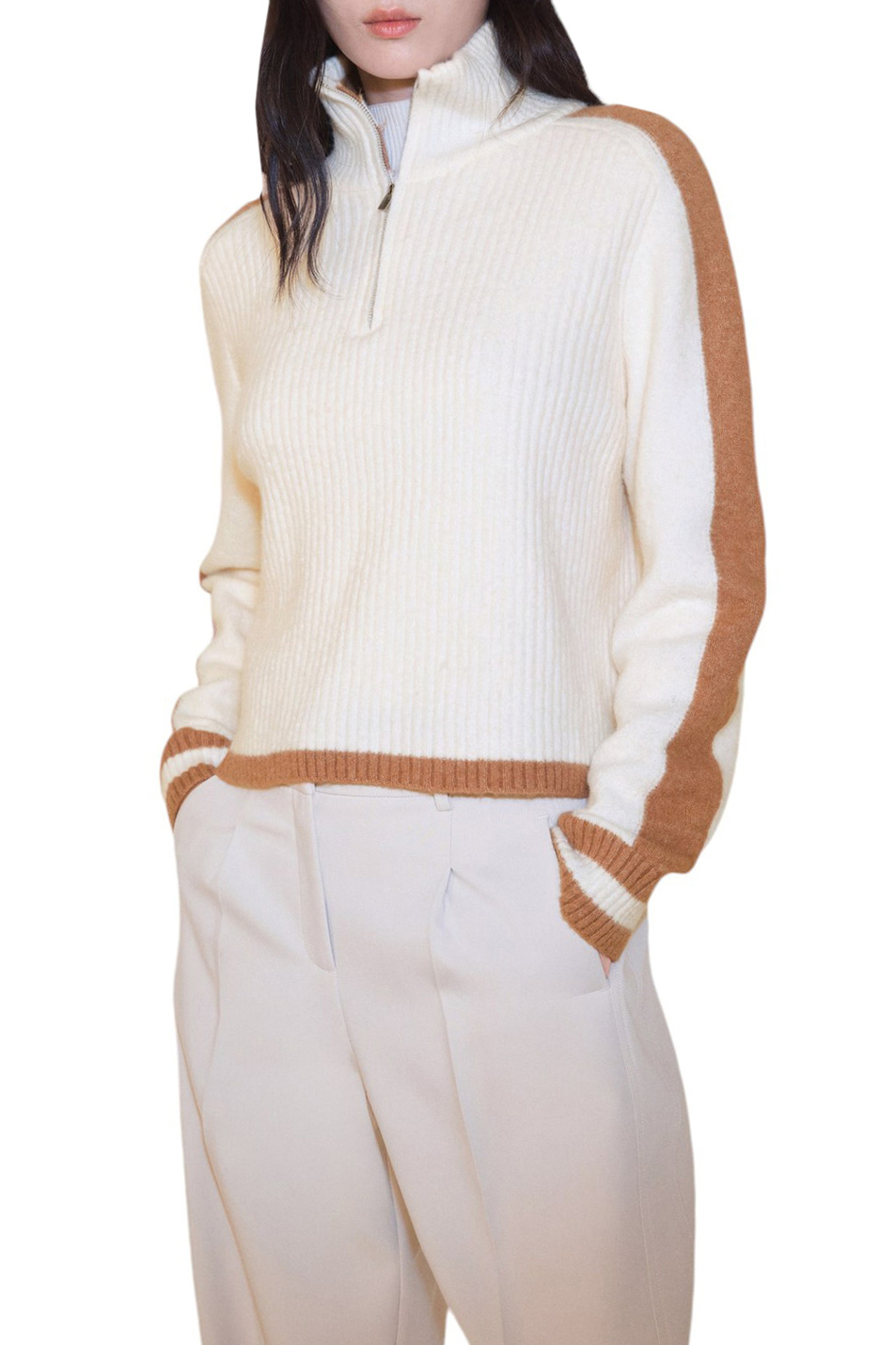 Свитер TALDEPOR с воротником на молнии|Основной цвет:Коричневый Женский Mango Свитер TALDEPOR с воротником на молнии (цвет ), артикул 77038274 | Фото 3