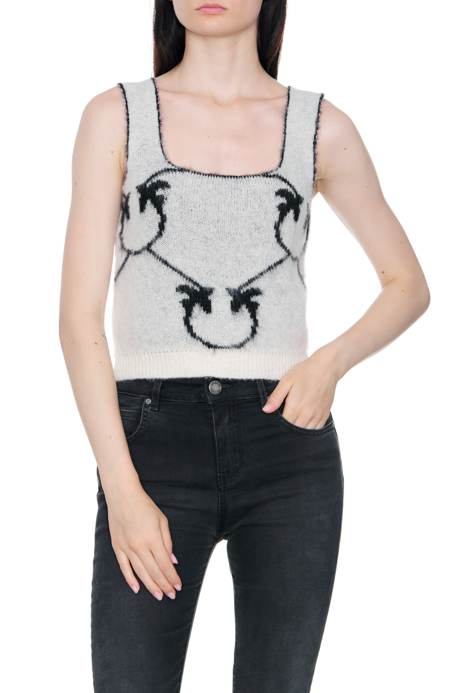 Женский Pinko Вязаный топ с крупным жаккардовым узором Love Birds Monogram (цвет ), артикул 1G17WVA007 | Фото 4