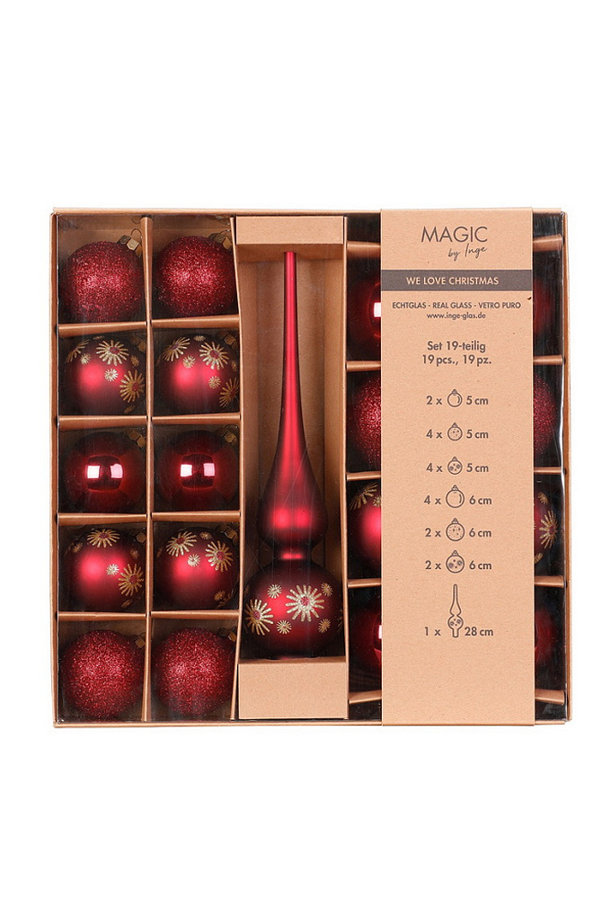 Не имеет пола Inge's Christmas Набор украшений для рождественской елки, 19 предм. (верхушка, 18 шаров 5-6 см) (цвет ), артикул 40649P416 | Фото 1