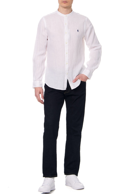 Льняная рубашка с фирменной вышивкой|Основной цвет:Белый|Артикул:710801500001 | Фото 2