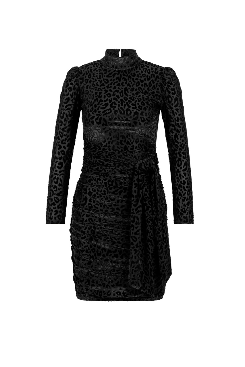 Платье бархатное с поясом|Основной цвет:Черный|Артикул:50484610 | Фото 1