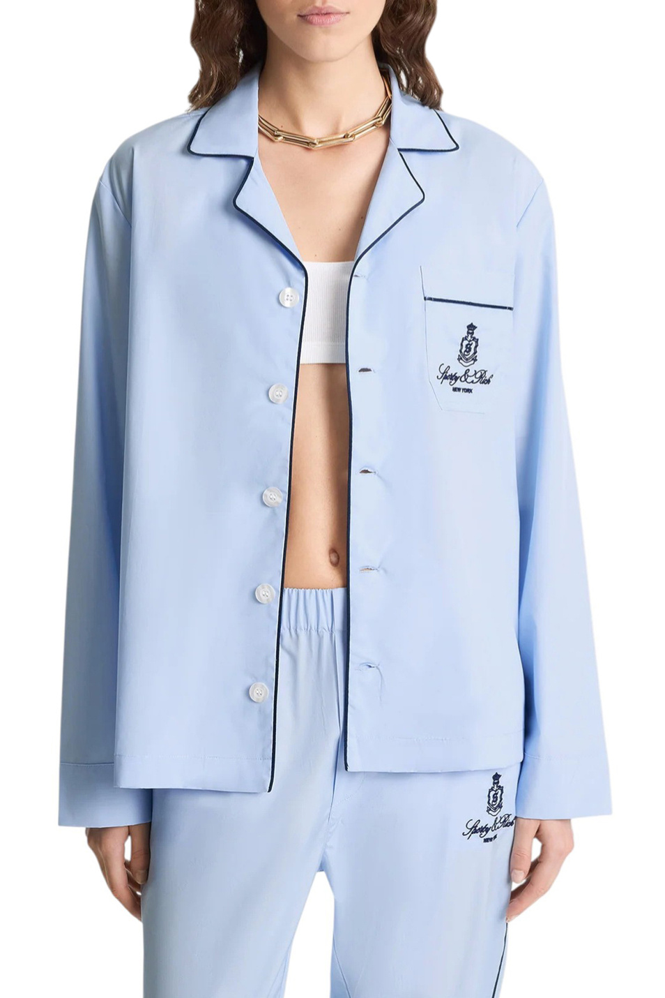 Женский Sporty & Rich Рубашка Vendome в пижамном стиле (цвет ), артикул SI021602231BL90 | Фото 3