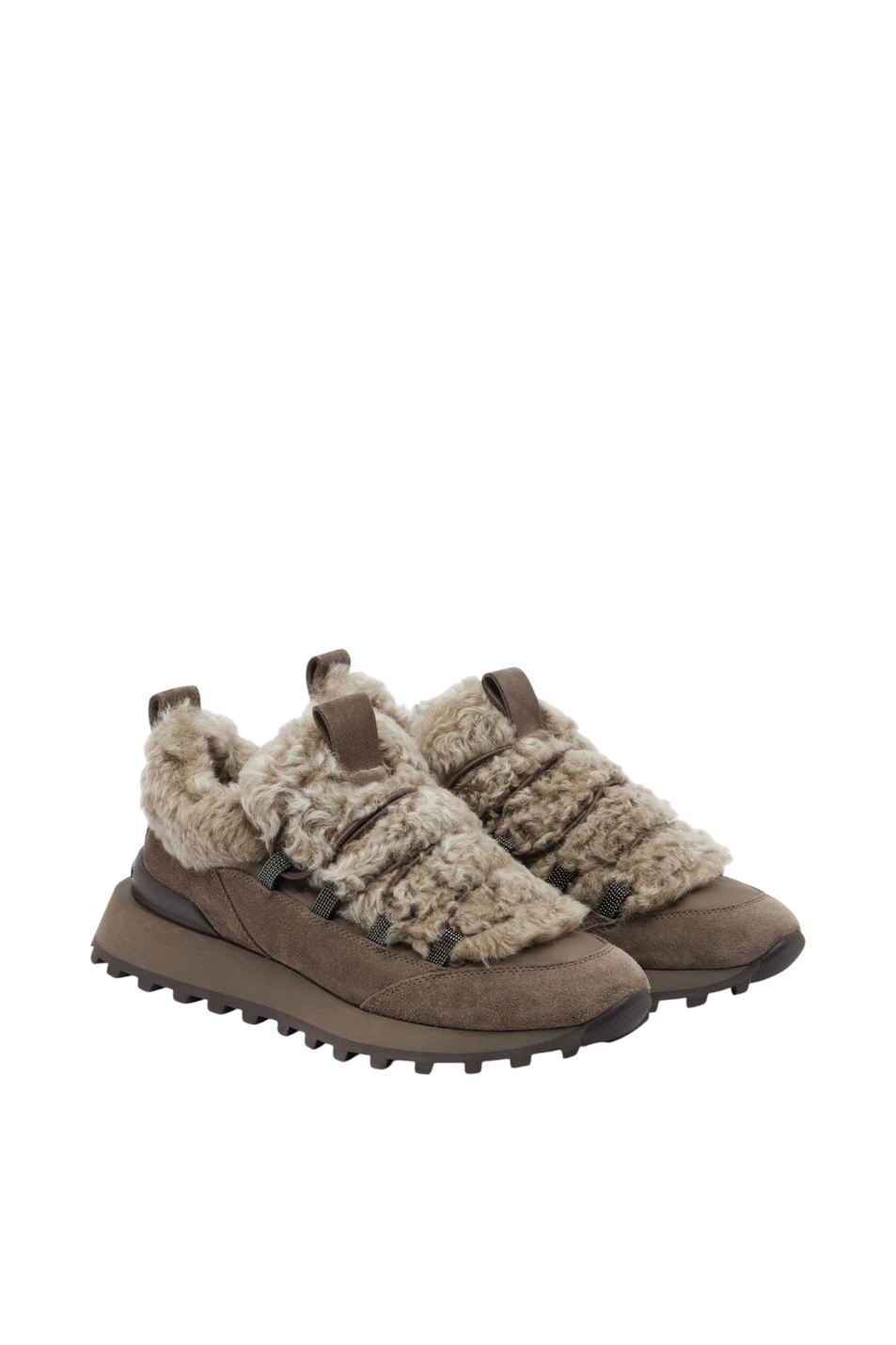 Кроссовки с отделкой из овчины и цепочкой мониль|Основной цвет:Коричневый Женский Brunello Cucinelli Кроссовки с отделкой из овчины и цепочкой мониль (цвет ), артикул MZSFG3387 | Фото 2