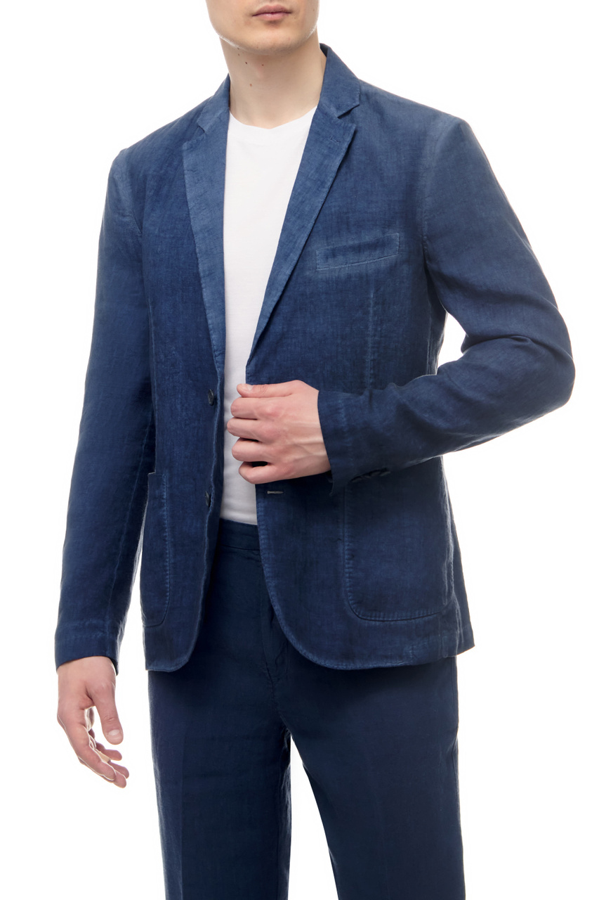 Льняной пиджак с накладными карманами|Основной цвет:Синий|Артикул:V0M89180000253S00 | Фото 1