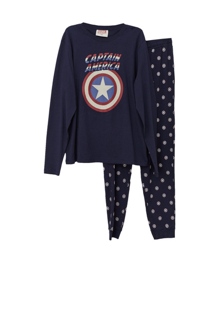 Пижама из натурального хлопка с принтом "Капитан Америка"|Основной цвет:Синий|Артикул:2762188 | Фото 1