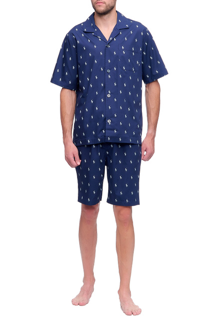 Пижама в рубашечном стиле из натурального хлопка|Основной цвет:Синий|Артикул:714830268006 | Фото 1