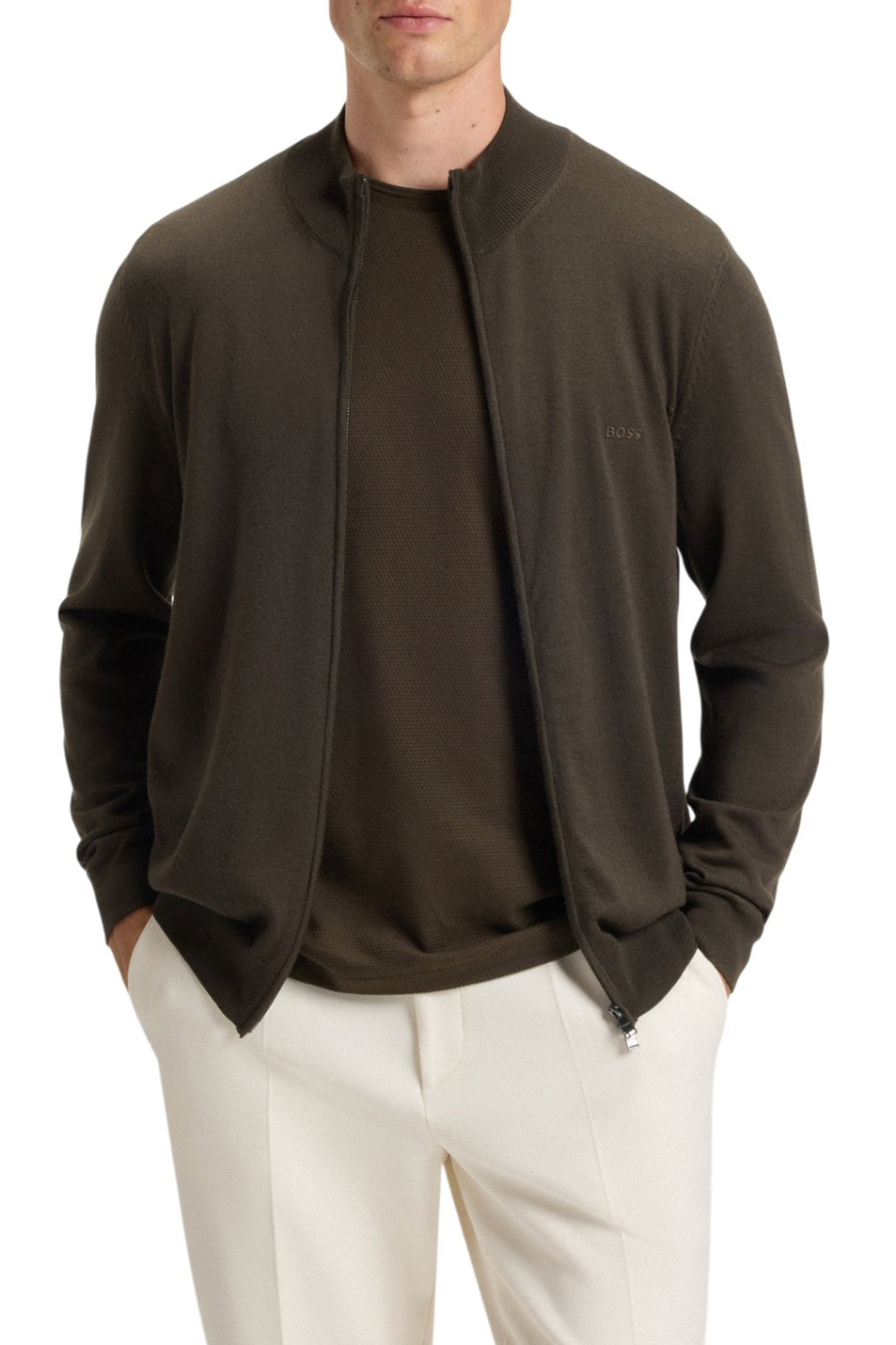 Кардиган из натуральной шерсти|Основной цвет:Зеленый Мужской BOSS Кардиган из натуральной шерсти (цвет ), артикул 50476347 | Фото 3