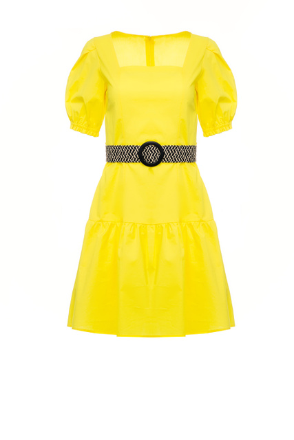Платье с вырезом "каре" и поясом|Основной цвет:Желтый|Артикул:WA3110TS456 | Фото 1