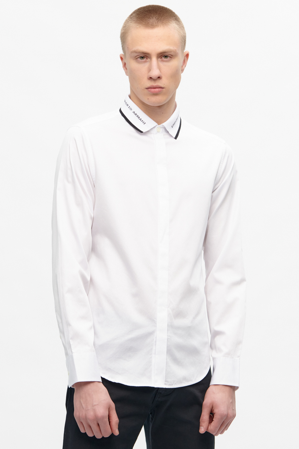 Emporio Armani Рубашка из натурального хлопка с жаккардовым логотипом на воротнике (цвет ), артикул 3K1CP8-1NXRZ | Фото 3