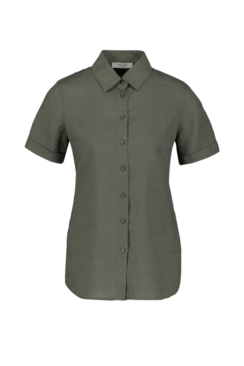 Рубашка из чистого льна|Основной цвет:Оливковый|Артикул:860045-66435 | Фото 1