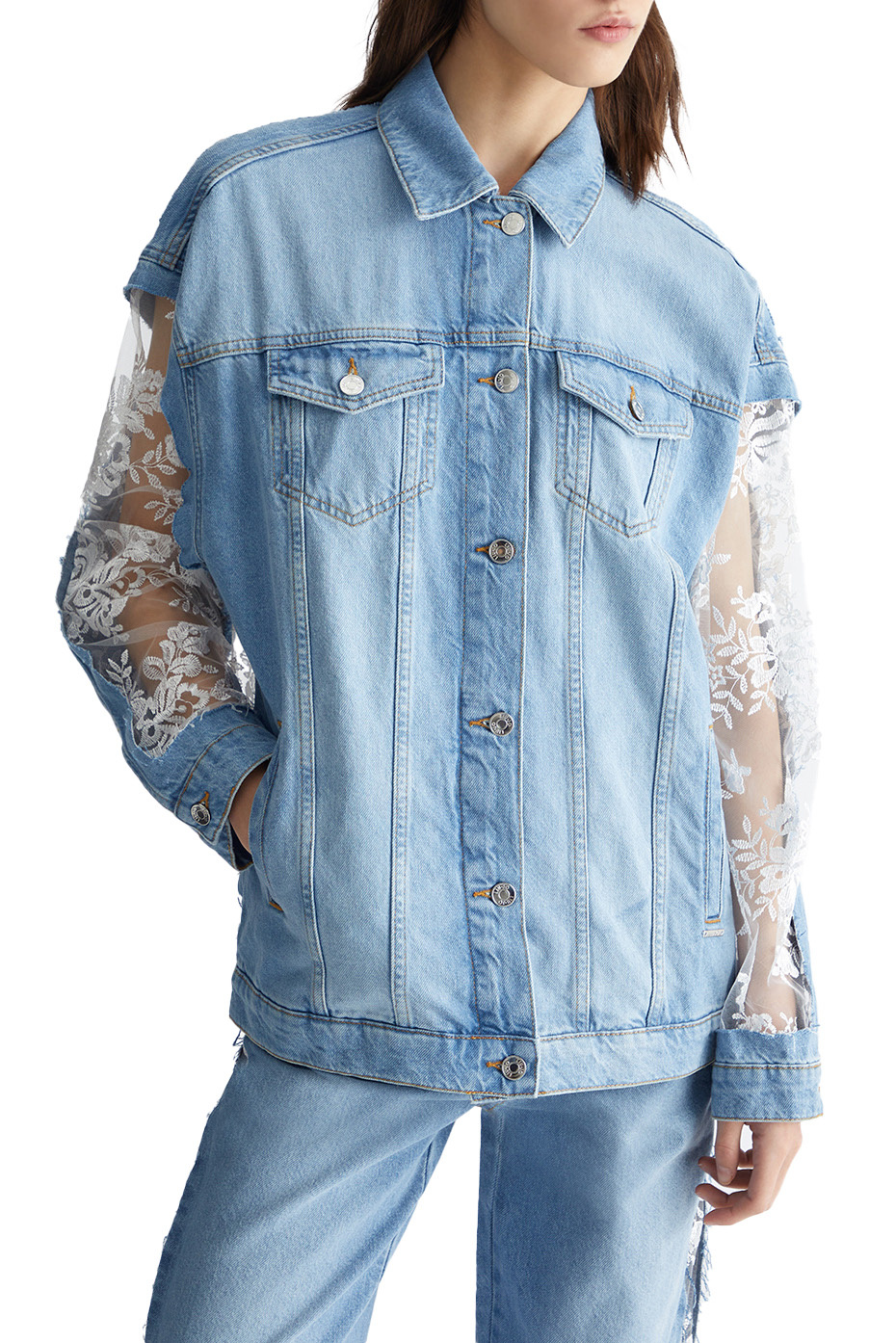 Женский Liu Jo Куртка джинсовая с кружевными вставками (цвет ), артикул UA4169D4885 | Фото 3