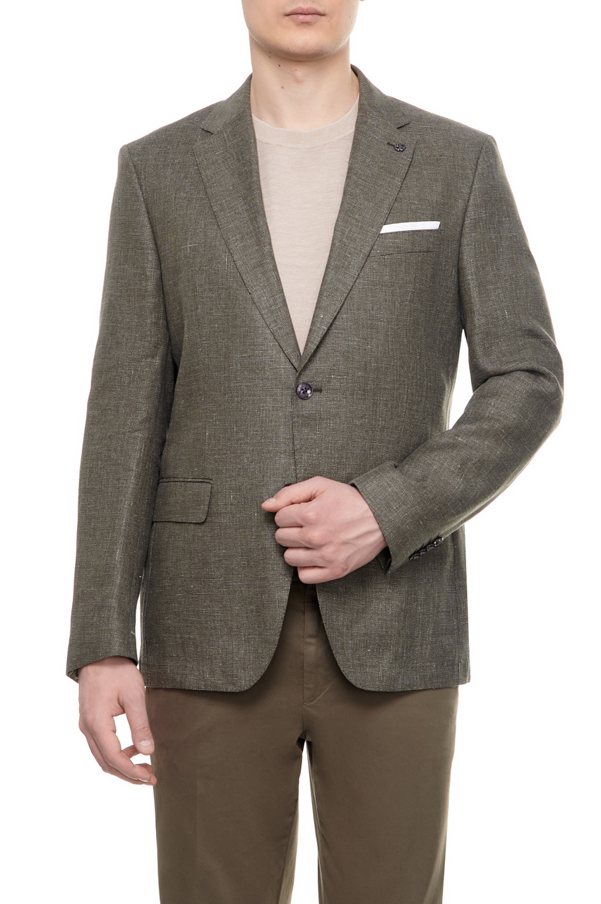 Пиджак из шерсти и льна|Основной цвет:Коричневый|Артикул:50514594 | Фото 1