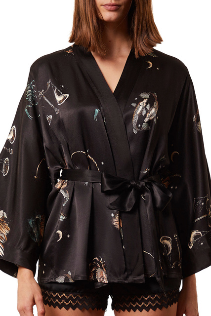 Короткий халат-кимоно с принтом ASTHRO|Основной цвет:Черный|Артикул:6531063 | Фото 1