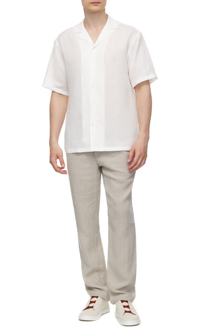 Льняная рубашка с коротким рукавом|Основной цвет:Белый|Артикул:305286-ZCOB2-G | Фото 2