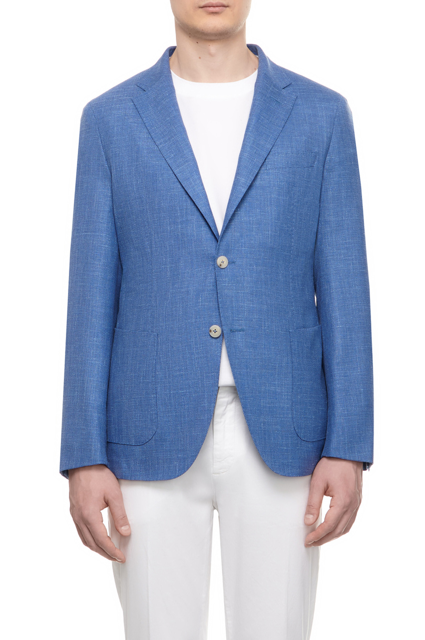 Пиджак из эластичной шерсти с добавлением шелка и льна|Основной цвет:Синий|Артикул:50509186 | Фото 1