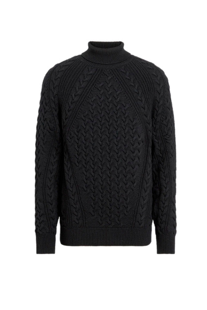 Однотонный свитер с воротником-стойкой|Основной цвет:Черный|Артикул:UAM73-ACT320-K09 | Фото 1