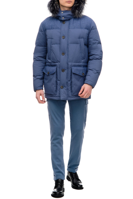 Куртка с накладными карманами и съемным капюшоном|Основной цвет:Голубой|Артикул:O10405SG01767 | Фото 2