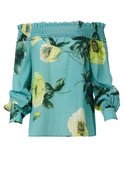 Блузка с эластичным лифом и принтом|Основной цвет:Голубой|Артикул:1G17KYY7XR | Фото 1