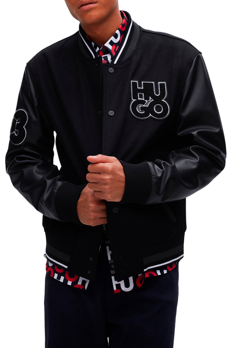 Мужской HUGO Куртка из смесовой шерсти с рукавами из искусственной кожи (цвет ), артикул 50475260 | Фото 3