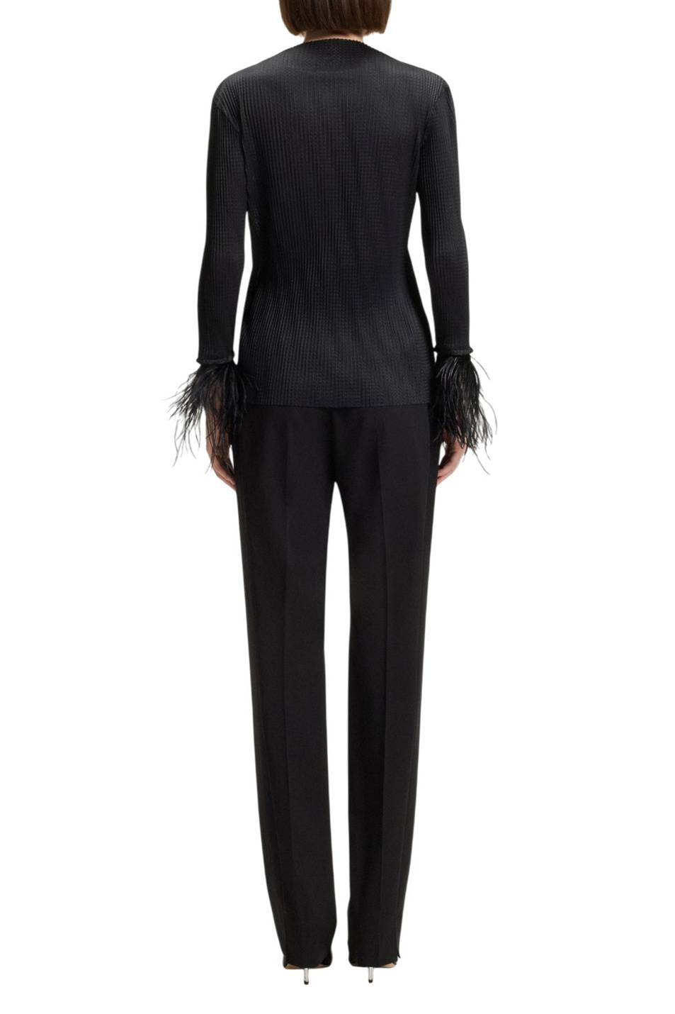 Блузка Efedera с манжетами из перьев|Основной цвет:Черный Женский BOSS Блузка Efedera с манжетами из перьев (цвет ), артикул 50548647 | Фото 4