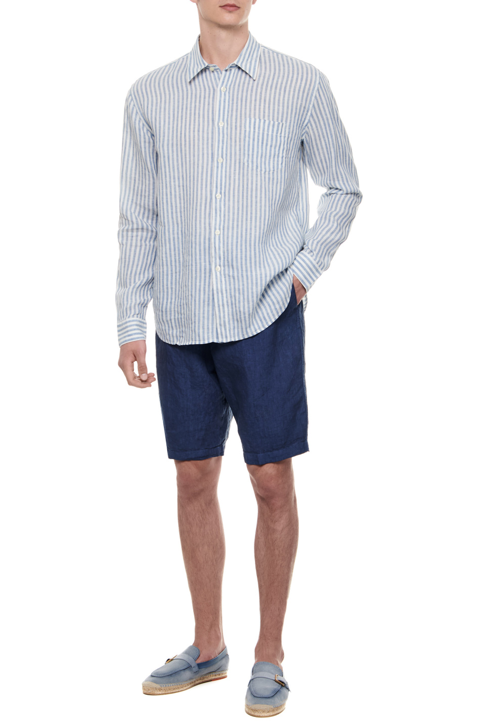 Мужской 120% Lino Рубашка из чистого льна в полоску (цвет ), артикул 31ALIM1425000G227 | Фото 2