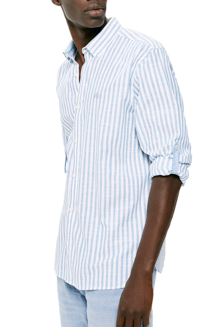 Рубашка из натурального хлопка в полоску|Основной цвет:Синий|Артикул:0945744 | Фото 1