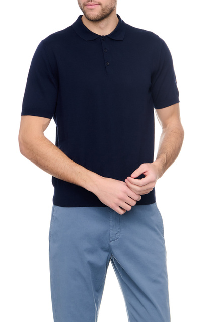Джемпер поло с коротким рукавом|Основной цвет:Синий|Артикул:C0127MK01867 | Фото 1