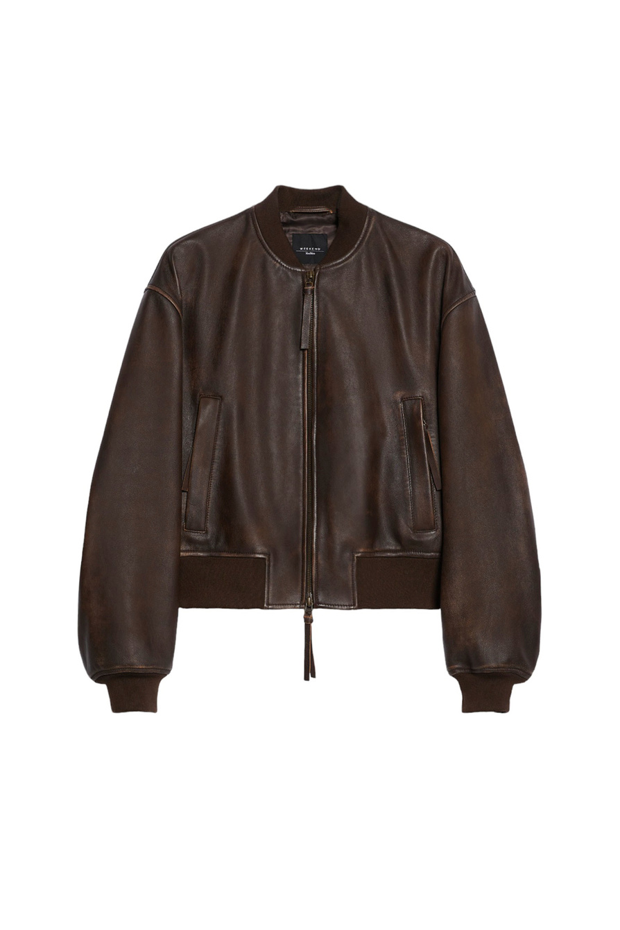 Weekend Max Mara ❤ женский бомбер hiltex из натуральной кожи