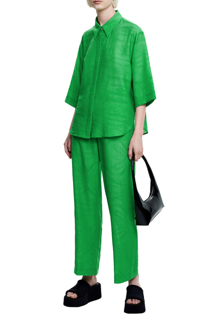 Однотонные брюки с эластичным поясом|Основной цвет:Зеленый|Артикул:206236 | Фото 2