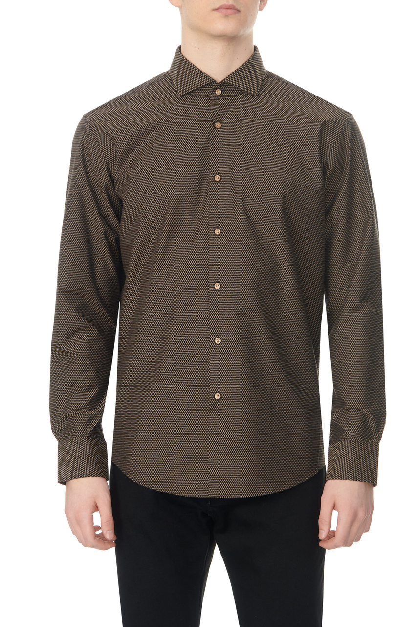 Рубашка из эластичного хлопка|Основной цвет:Коричневый|Артикул:50496166 | Фото 1