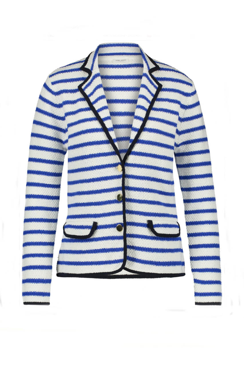 Пиджак в полоску с контрастной окантовкой|Основной цвет:Синий|Артикул:531058-35714 | Фото 1
