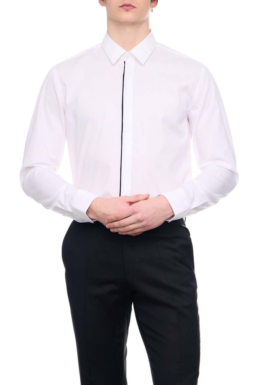 Рубашка из хлопкового поплина с потайной планкой на пуговицах|Основной цвет:Белый|Артикул:50484505 | Фото 1