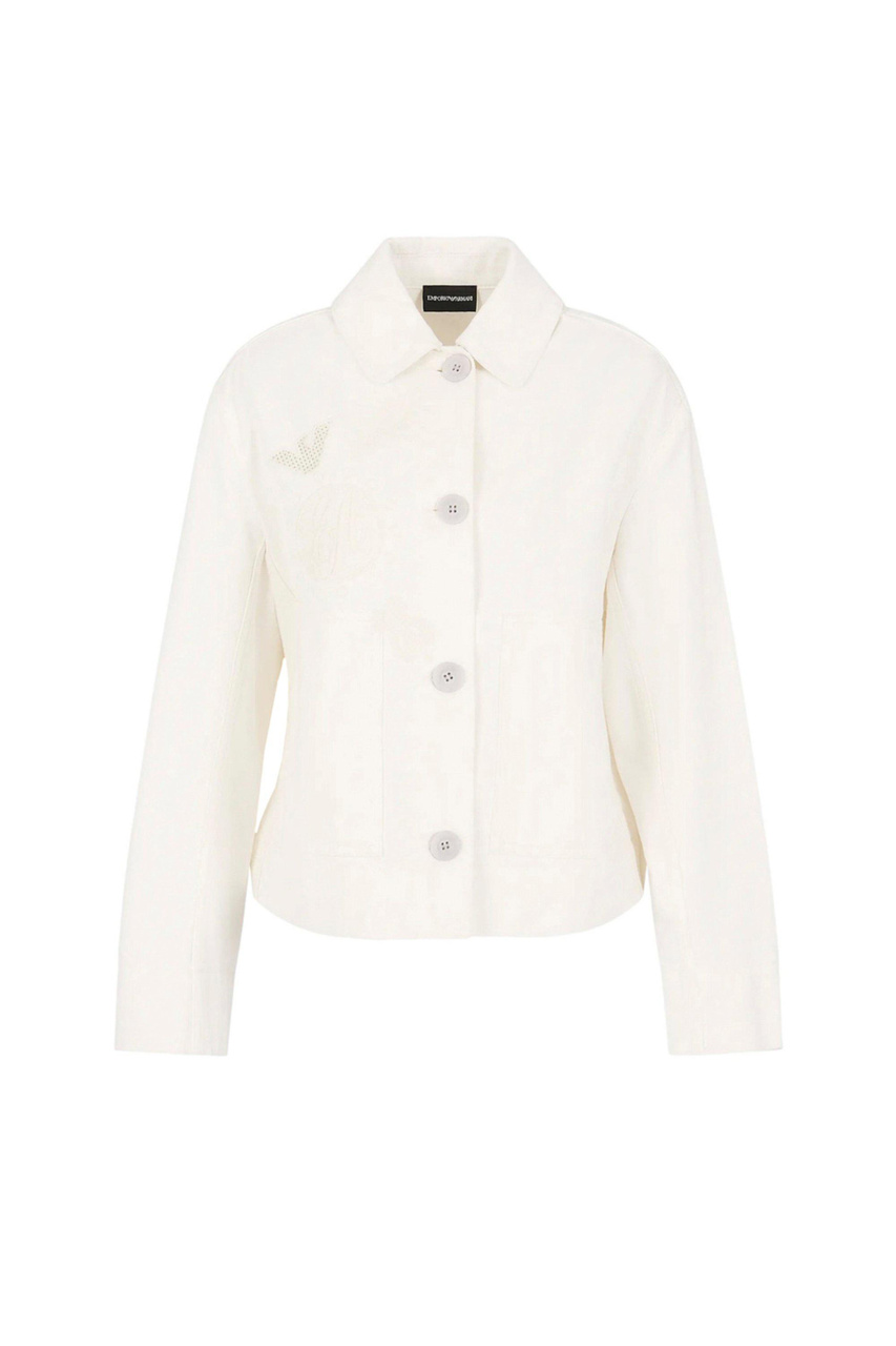 Куртка джинсовая с вышивкой|Основной цвет:Белый|Артикул:3D2B75-2NY0Z | Фото 1