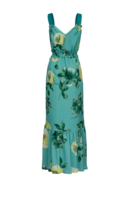 Платье с крупным принтом и V-образным вырезом|Основной цвет:Голубой|Артикул:1G17KZY7XR | Фото 2