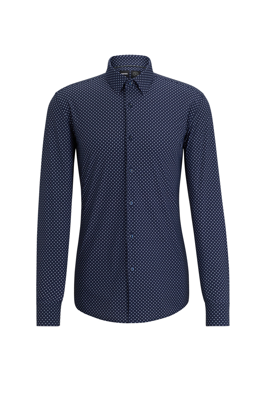 Рубашка приталенного кроя с принтом|Основной цвет:Синий|Артикул:50513421 | Фото 1