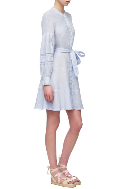 Льняное платье с поясом|Основной цвет:Голубой|Артикул:V0W49DX0000115S00 | Фото 2