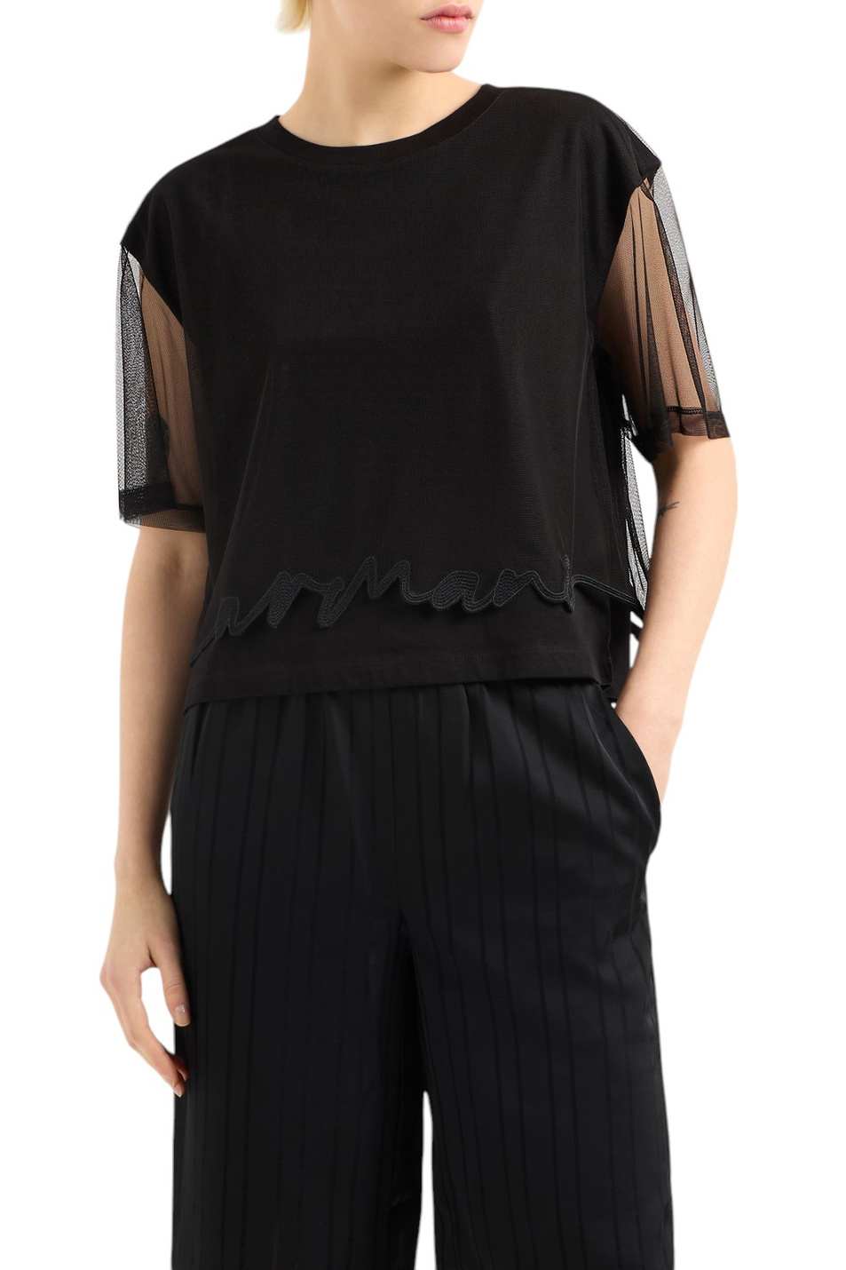 Женский Armani Exchange Футболка с полупрозрачными рукавами (цвет ), артикул XW000541-AF10359 | Фото 3