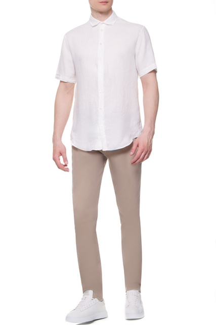 Льняная рубашка с коротким рукавом|Основной цвет:Белый|Артикул:I1SMDM-I10F1 | Фото 2
