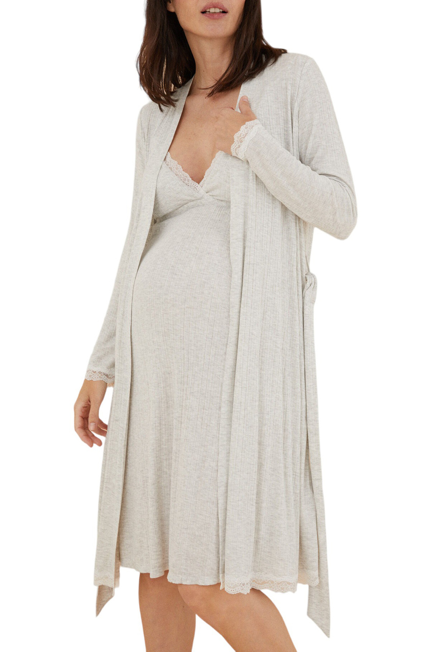 Халат для беременных в рубчик|Основной цвет:Серый|Артикул:2176902 | Фото 1