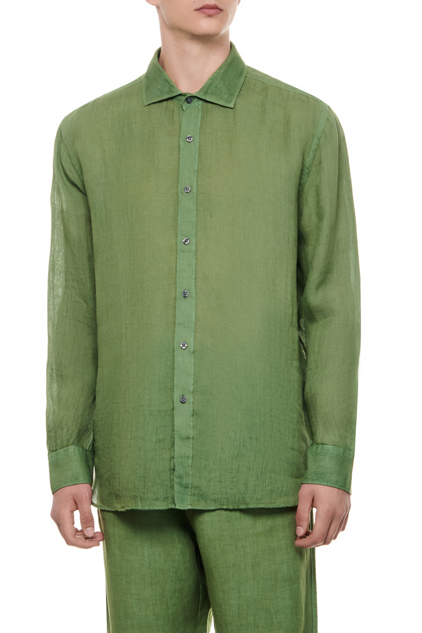 Рубашка из чистого льна|Основной цвет:Зеленый|Артикул:31ALIM13110000115 | Фото 1
