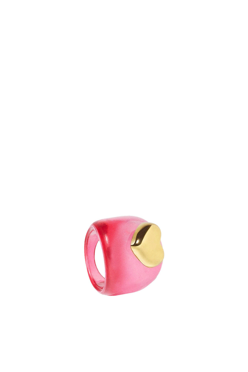 Кольцо из смолы с сердцем|Основной цвет:Розовый|Артикул:213837 | Фото 1